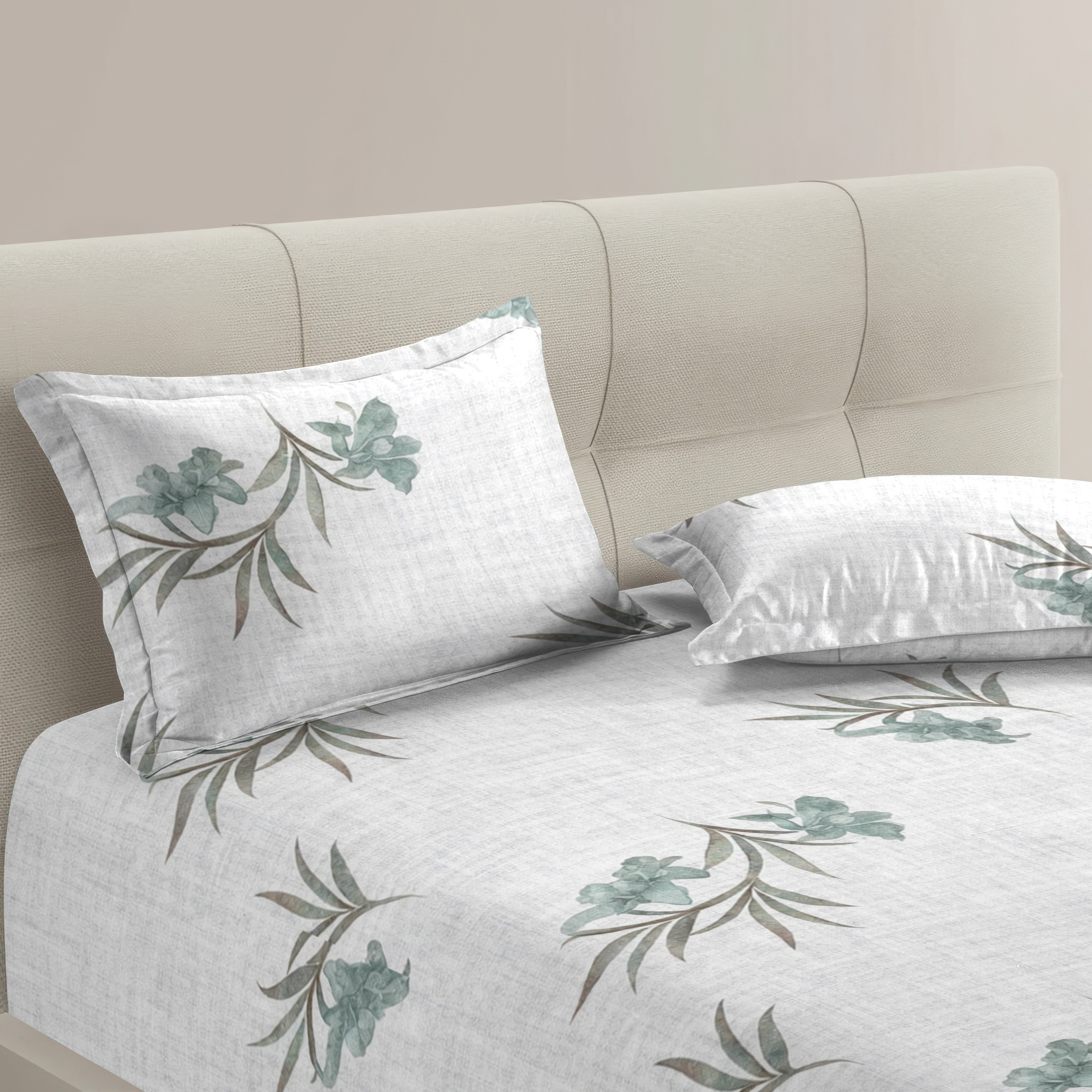 Petal 100% Pure Cotton Collection Premium Percale Queen Bedsheet With 2 Pillow Covers