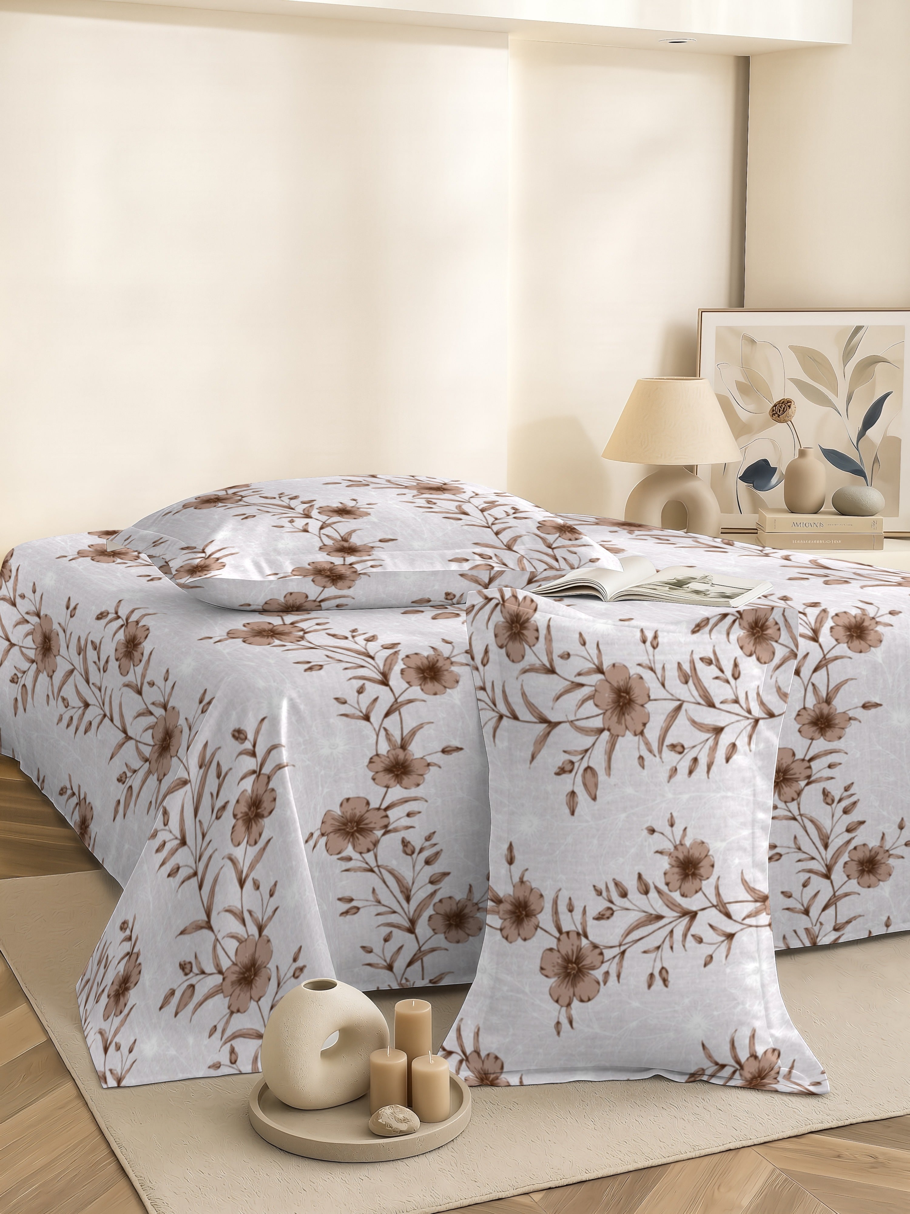 Petal 100% Pure Cotton Collection Percale Super King Bedsheet With 2 Pillow Covers