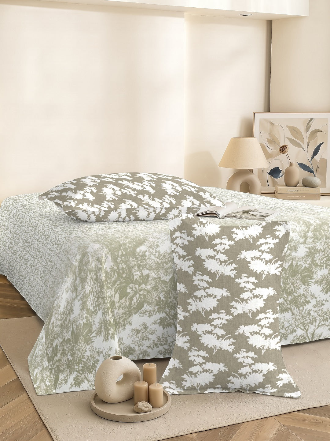 Vera 100% Pure Cotton Satin King Bedsheet With 2 Contrast Pillow Covers