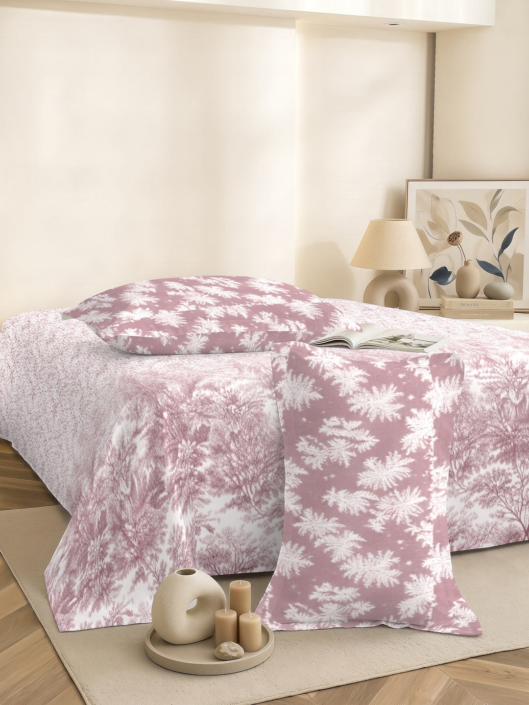 Vera 100% Pure Cotton Satin King Bedsheet With 2 Contrast Pillow Covers