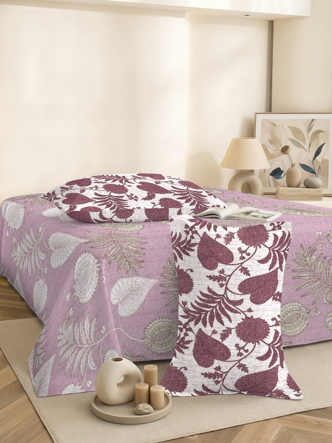 Vera 100% Pure Cotton Satin King Bedsheet With 2 Contrast Pillow Covers
