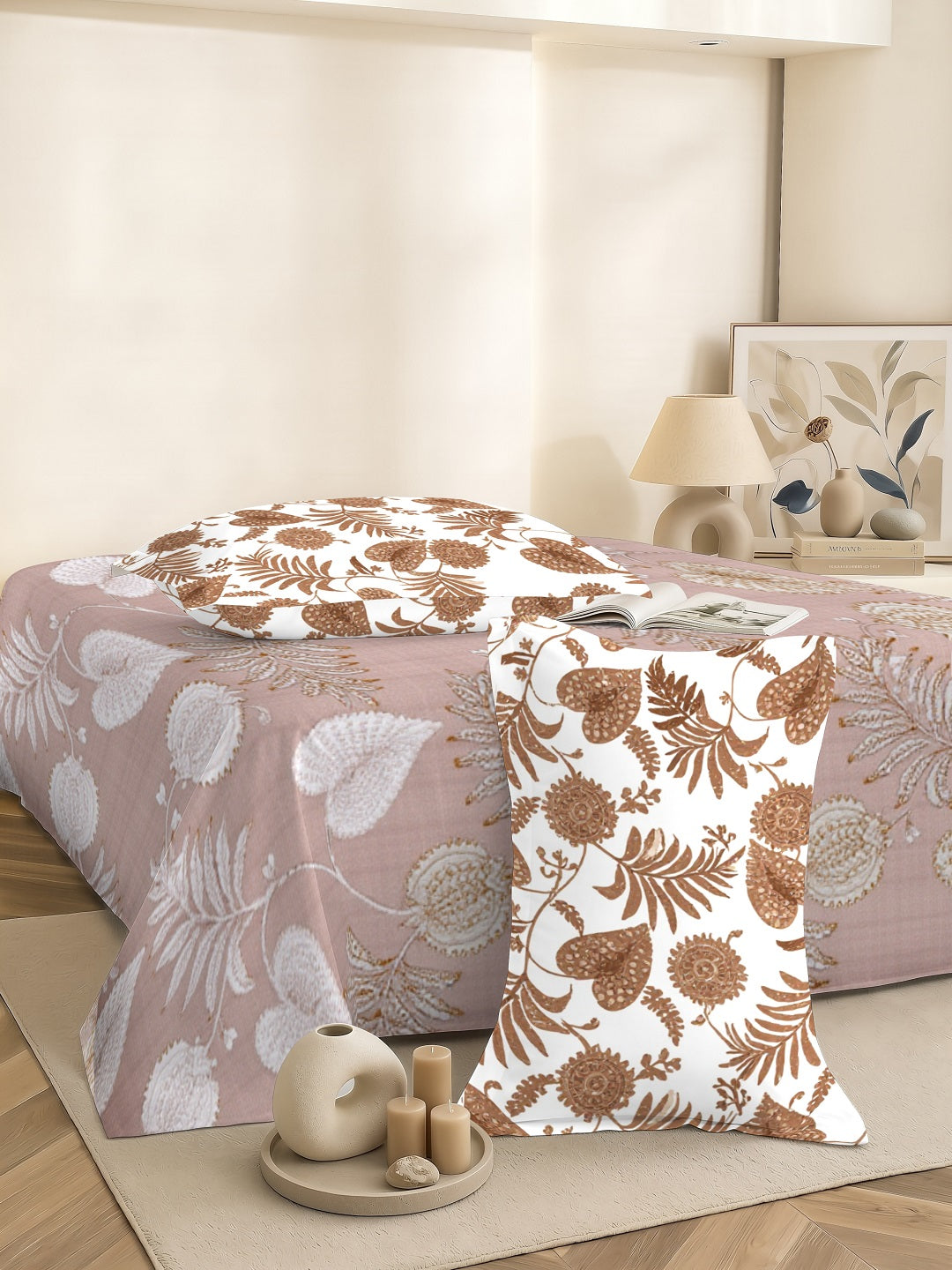 Vera 100% Pure Cotton Satin King Bedsheet With 2 Contrast Pillow Covers