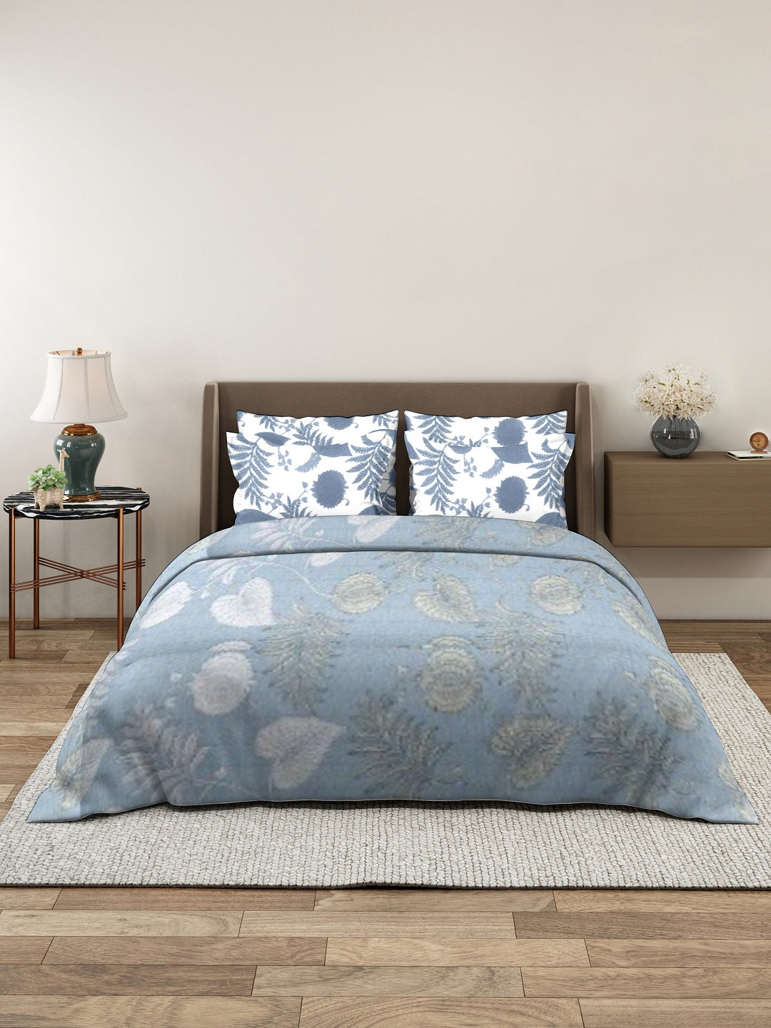 Vera 100% Pure Cotton Satin King Bedsheet With 2 Contrast Pillow Covers
