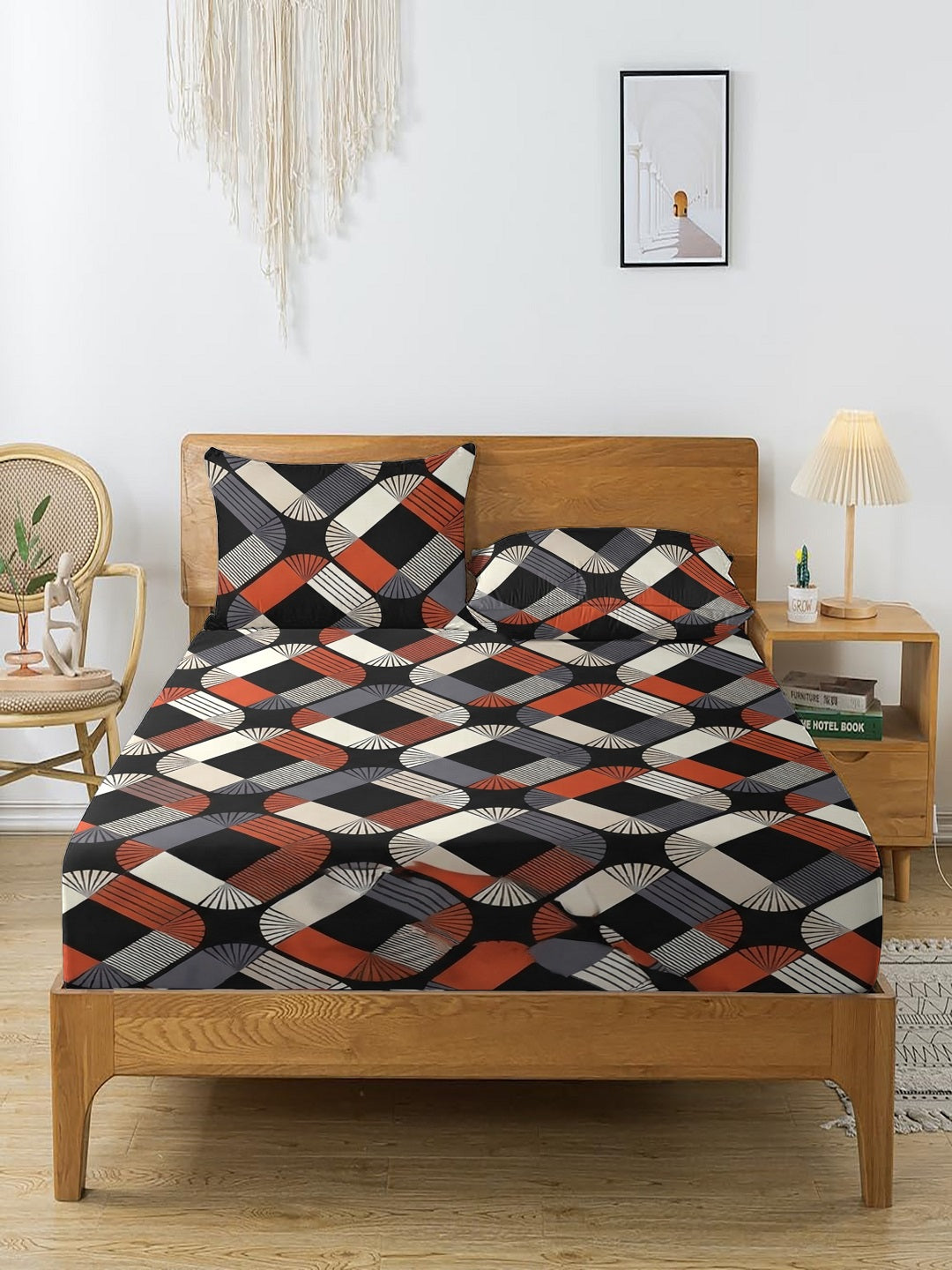 Quirky Home Coral Collection Double Bedsheet with 2 Pillow Cover - Grey