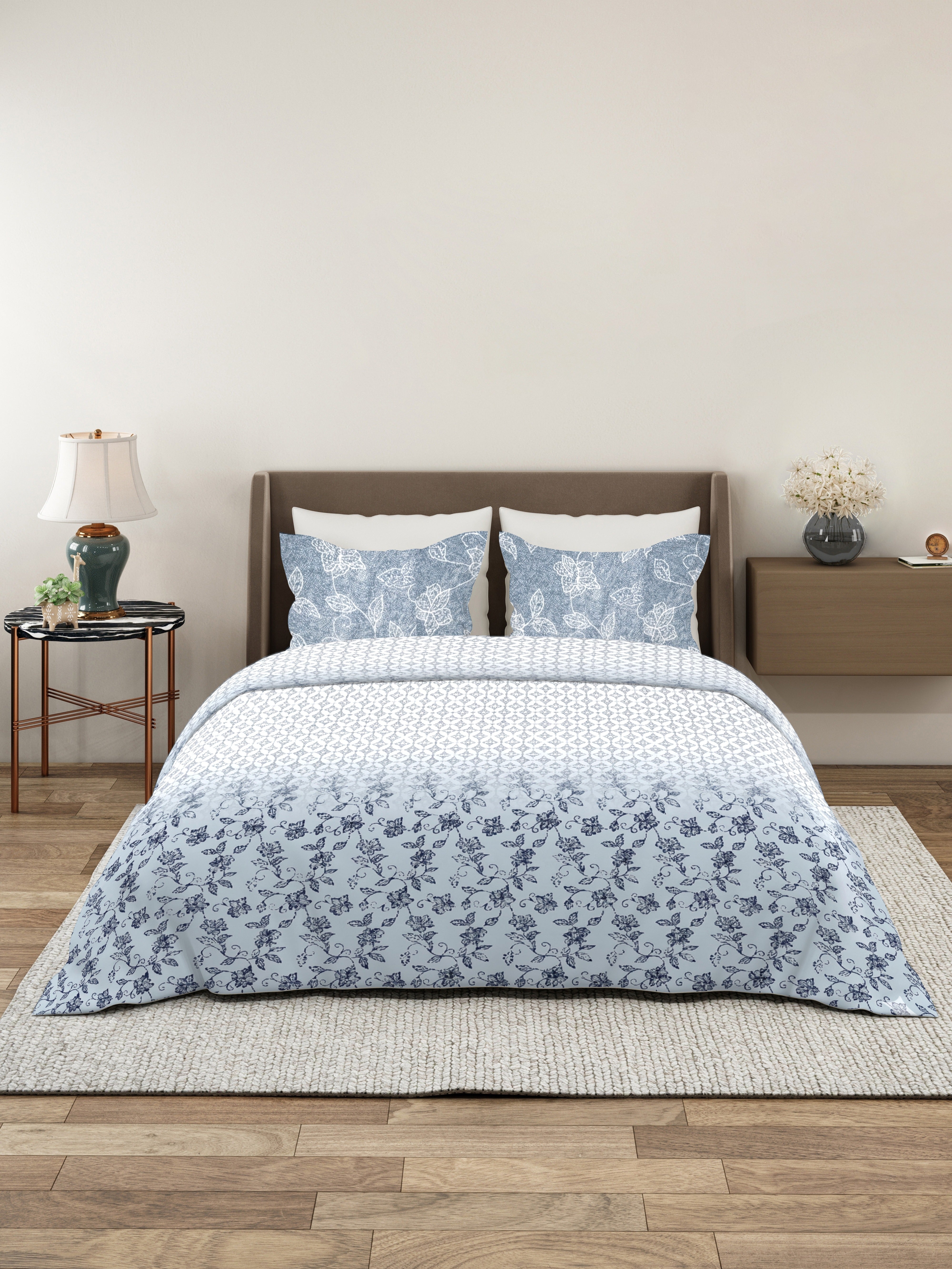 Vera 100% Pure Cotton Satin King Bedsheet With 2 Contrast Pillow Covers