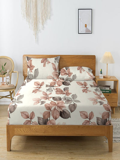Quirky Home Coral Collection Double Bedsheet with 2 Pillow Cover - Off-White