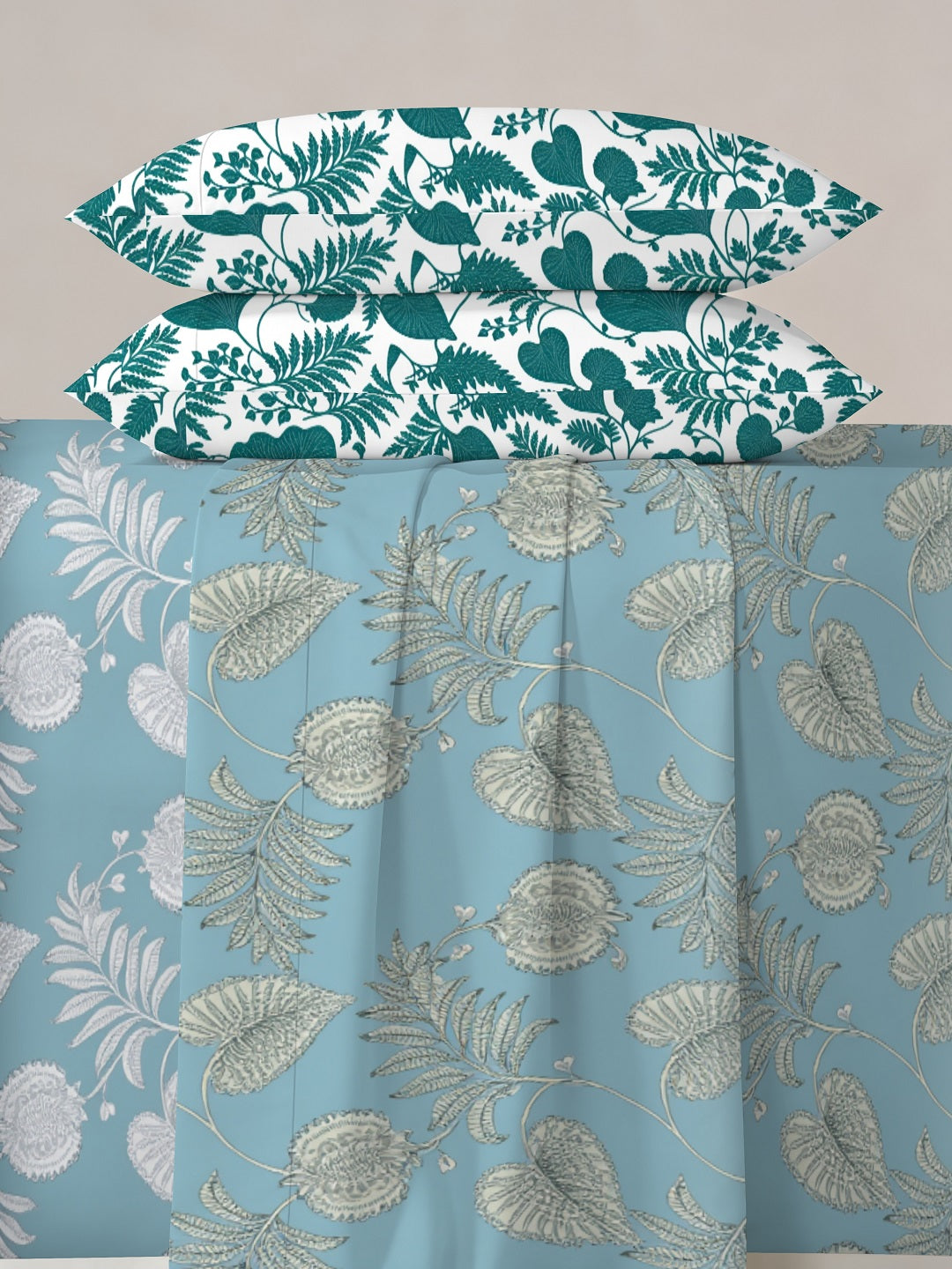Vera 100% Pure Cotton Satin King Bedsheet With 2 Contrast Pillow Covers