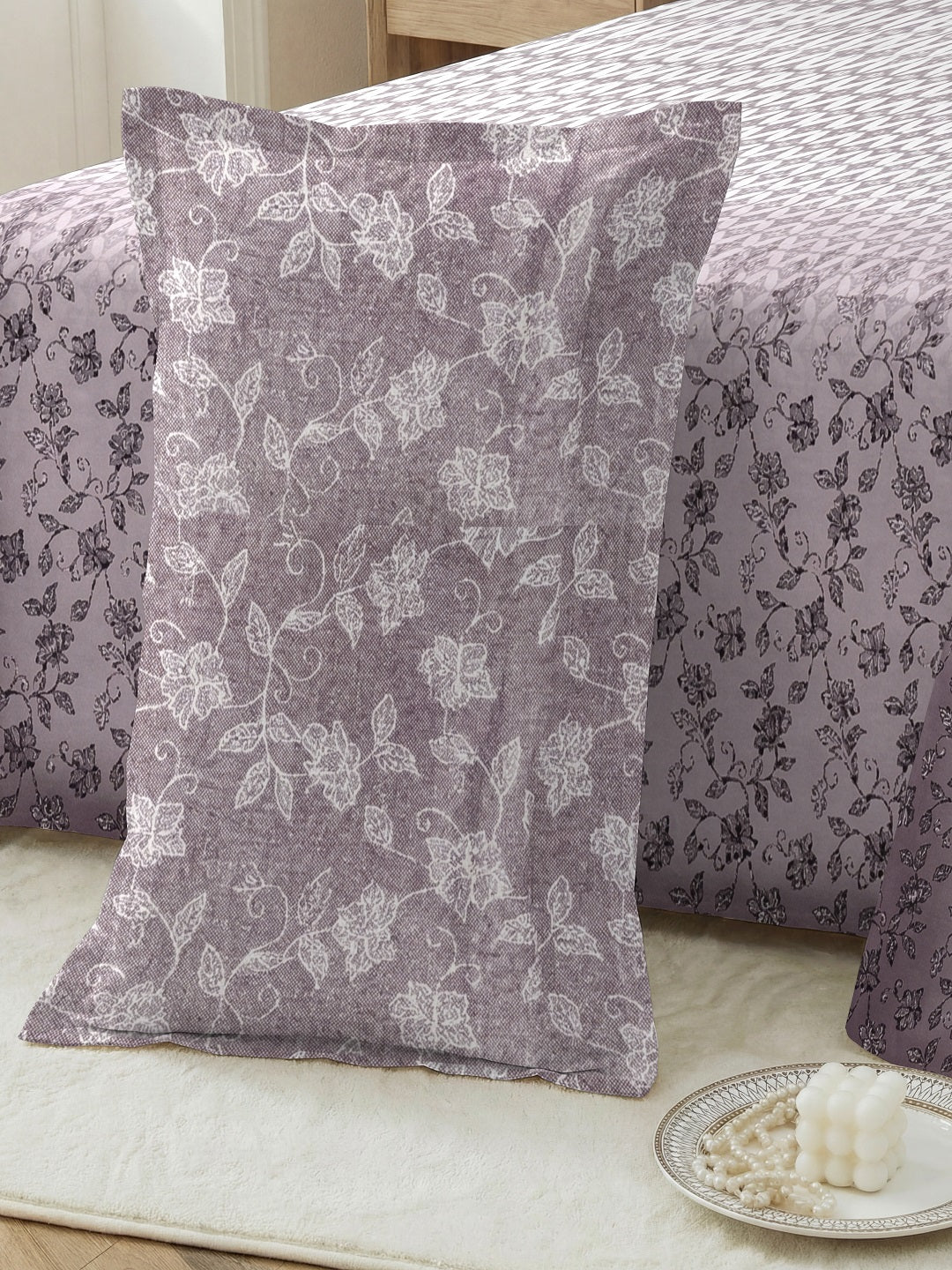 Vera 100% Pure Cotton Satin King Bedsheet With 2 Contrast Pillow Covers