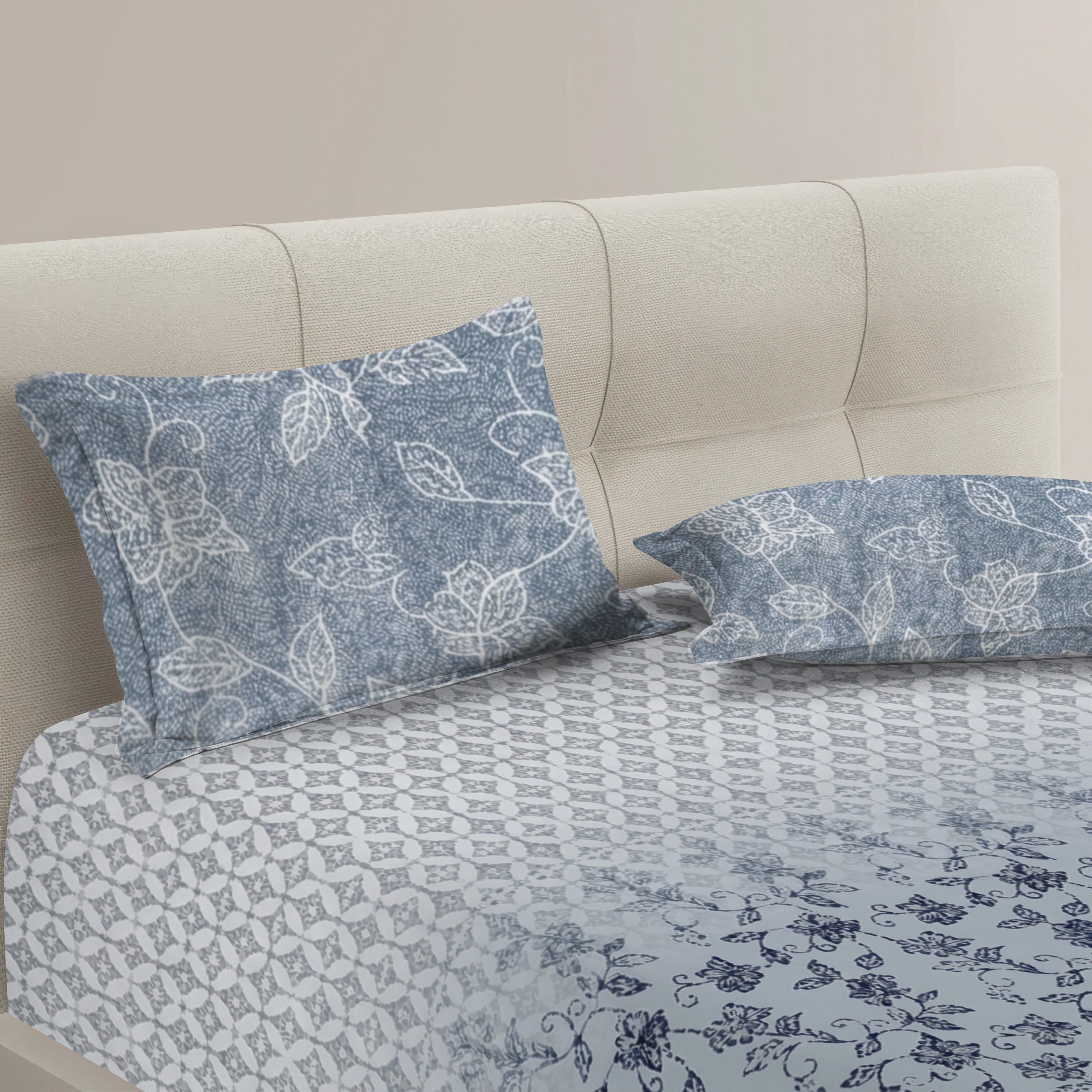 Vera 100% Pure Cotton Satin King Bedsheet With 2 Contrast Pillow Covers