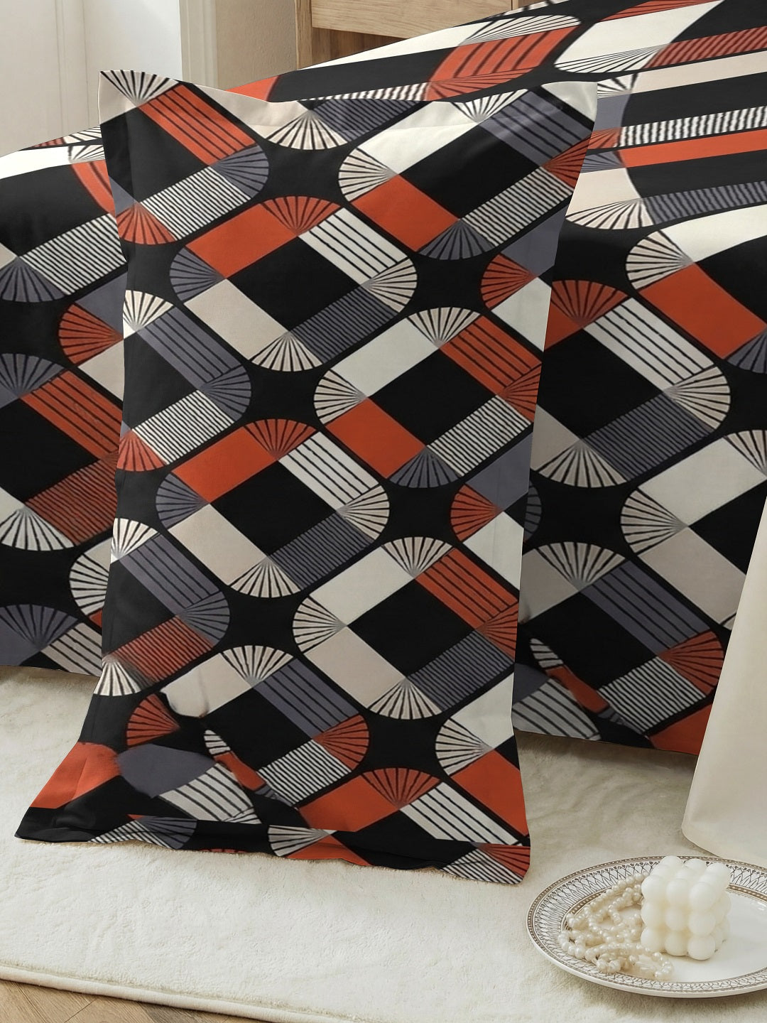 Quirky Home Coral Collection Double Bedsheet with 2 Pillow Cover - Grey