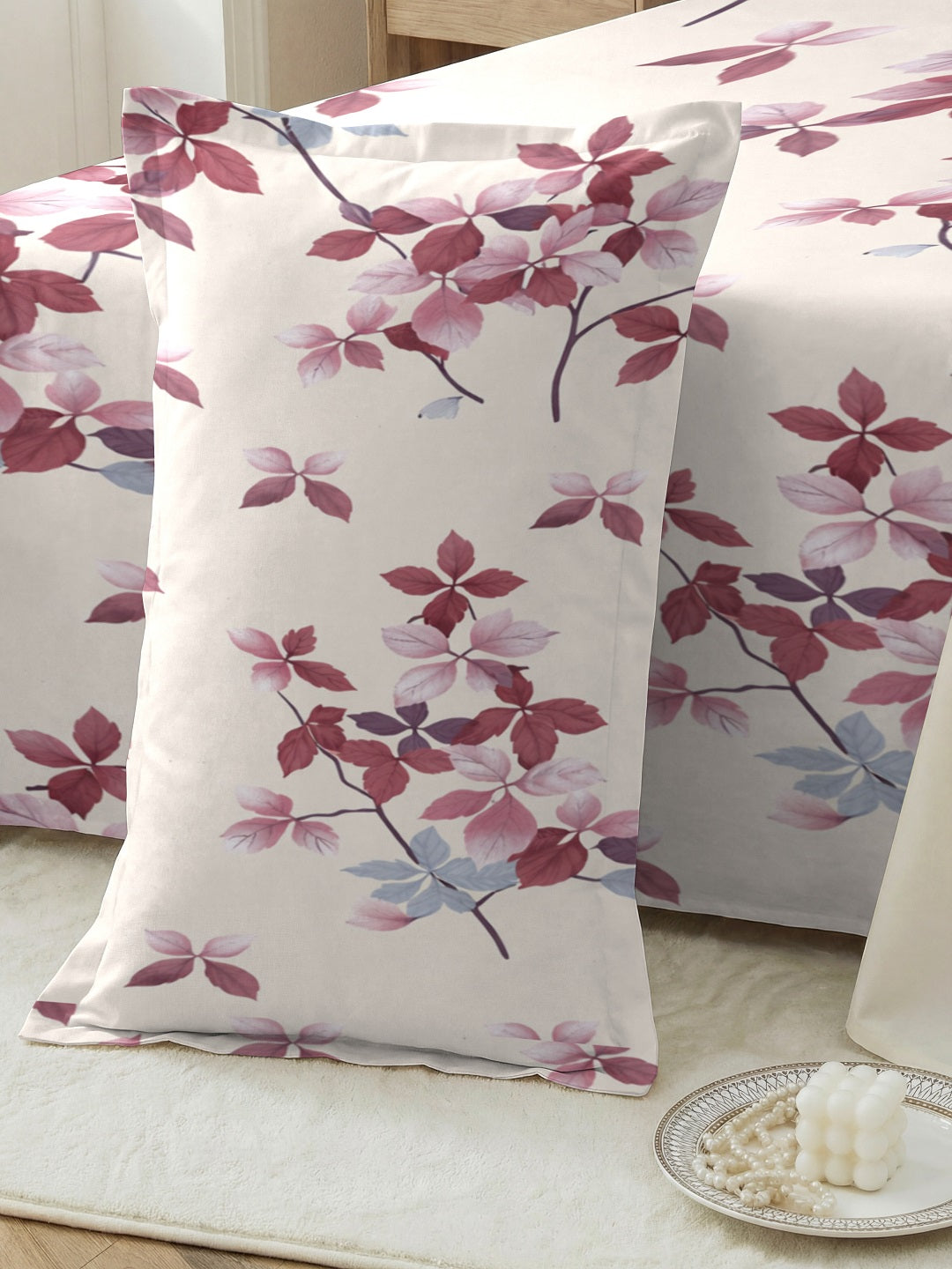 Quirky Home Coral Collection Double Bedsheet with 2 Pillow Cover - Cream