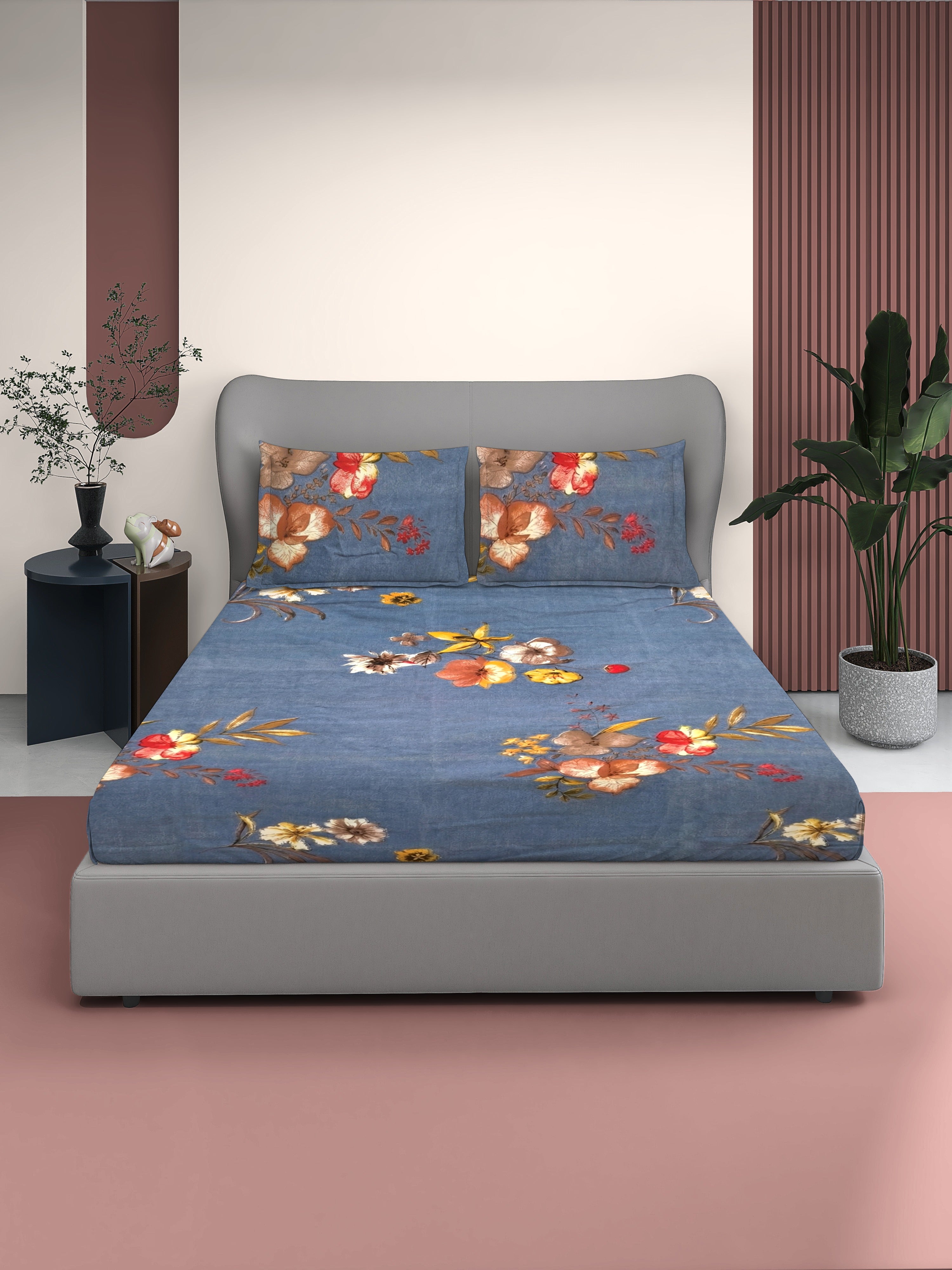 Quirky Home Cotton Rich King Bedsheet With 2 Pillow Covers