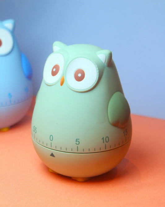 Cute owl shape anime timer Tick-Tock Clock (Green)