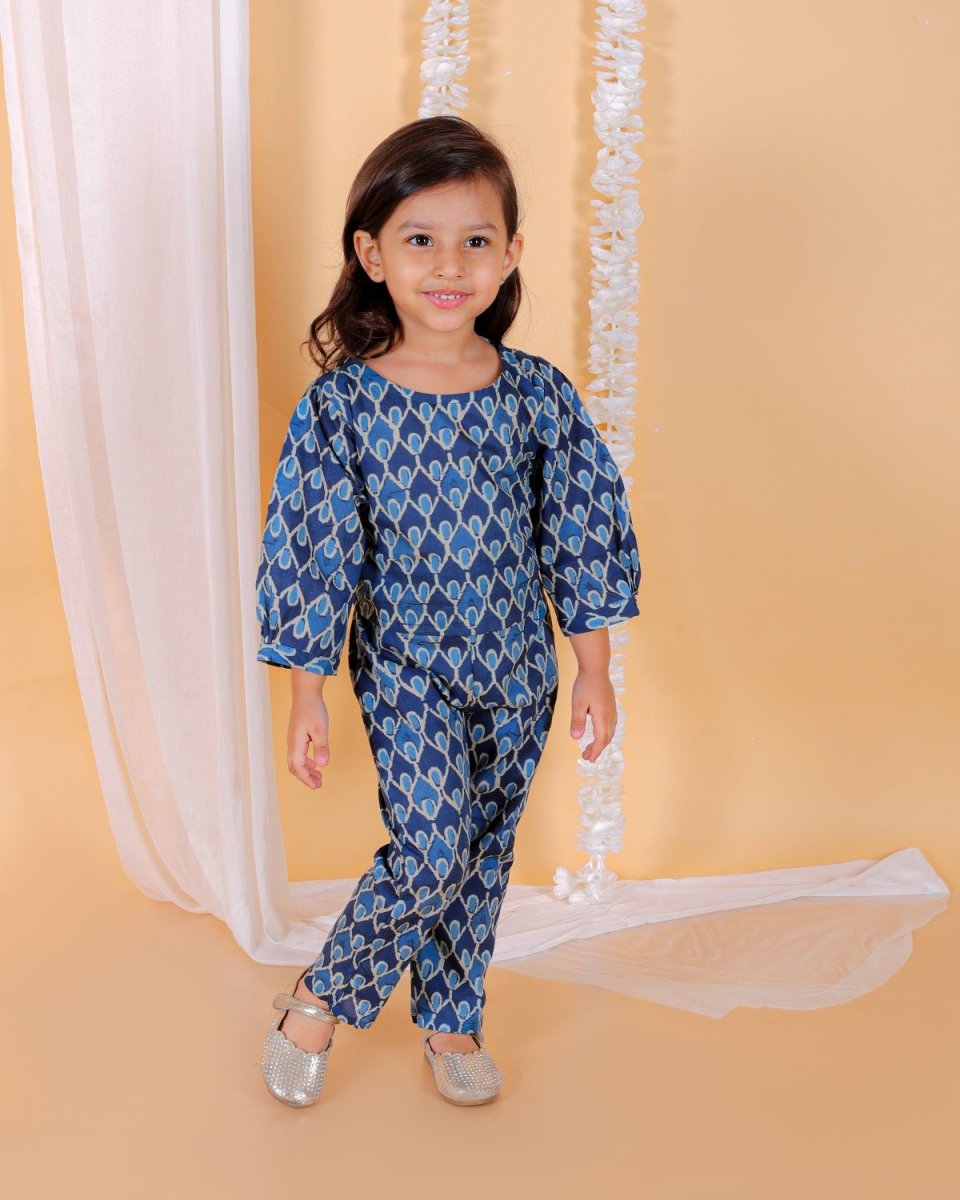 Indigo Floral Print Girls Co-ord Set - KES-SN-IDFR-0-6