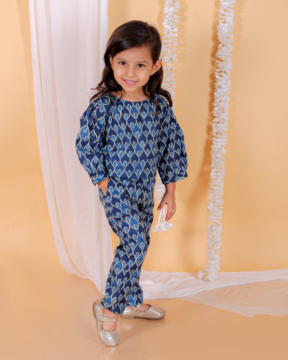 Indigo Floral Print Girls Co-ord Set - KES-SN-IDFR-0-6