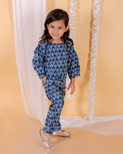 Indigo Floral Print Girls Co-ord Set - KES-SN-IDFR-0-6