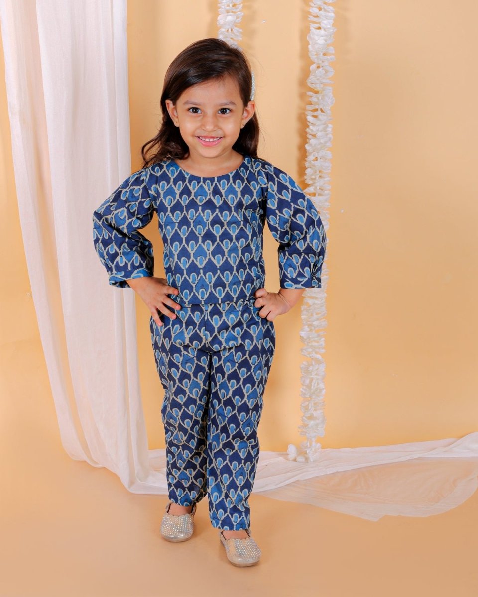 Indigo Floral Print Girls Co-ord Set - KES-SN-IDFR-0-6