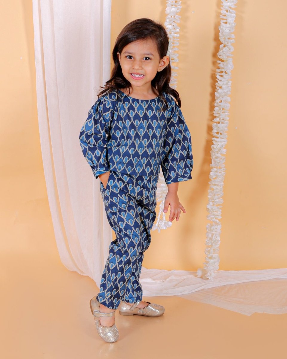 Indigo Floral Print Girls Co-ord Set - KES-SN-IDFR-0-6