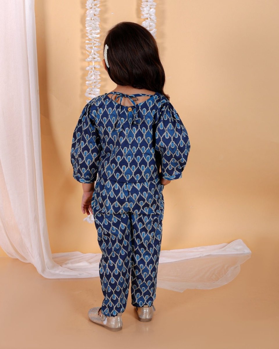 Indigo Floral Print Girls Co-ord Set - KES-SN-IDFR-0-6