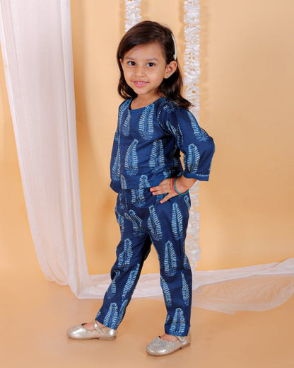 Indigo Leaf Blockprinted Girls Co-ord Set - KES-SN-INLF-0-6