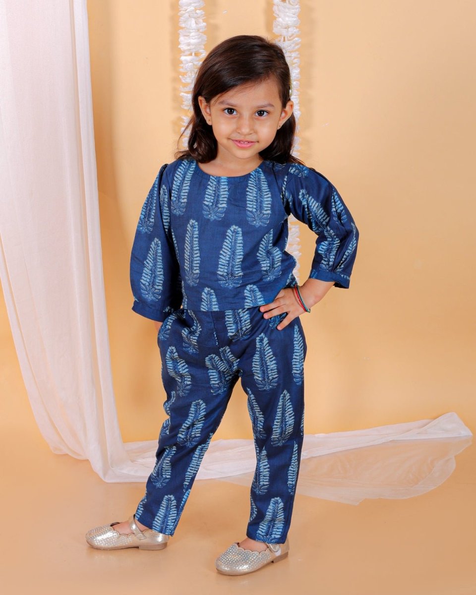 Indigo Leaf Blockprinted Girls Co-ord Set - KES-SN-INLF-0-6