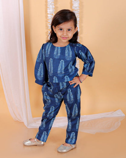 Indigo Leaf Blockprinted Girls Co-ord Set - KES-SN-INLF-0-6