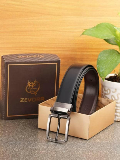 ZEVORA Men Casual, Formal, Party Black Genuine Leather Reversible Belt - HalfPe