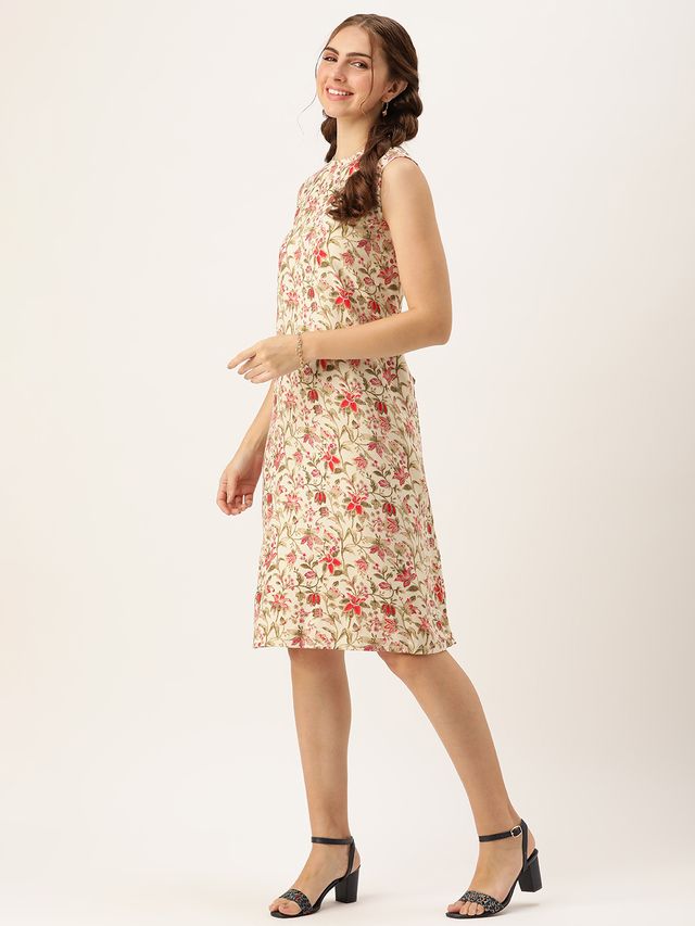 Bollywood Vogue Ready To Wear Beige Rayon Print Dress