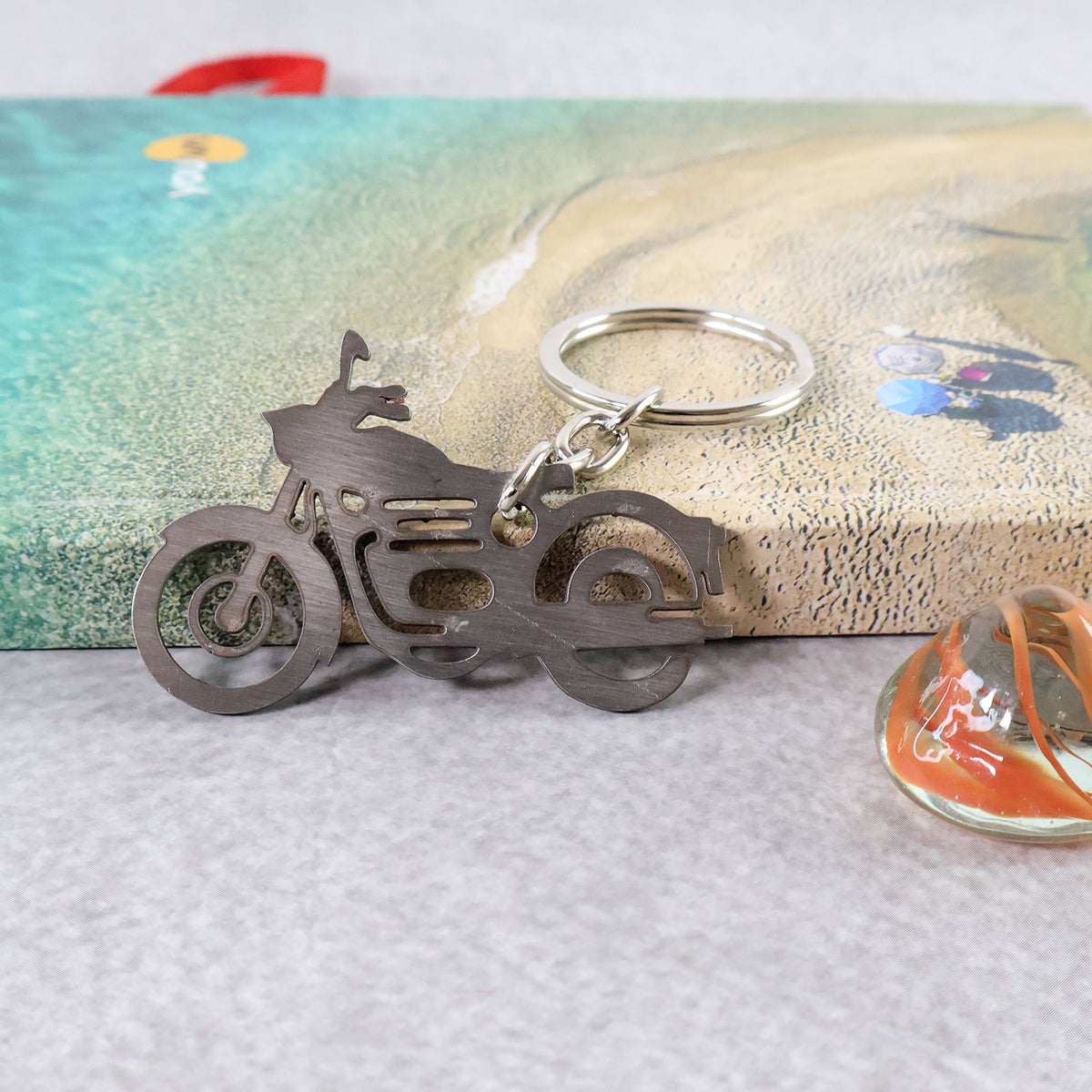 Motorcycle Silhouette Metal Keychain - (1 Pc)