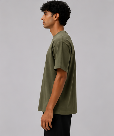 HUSTLE Men's Crew Neck Oversized T-Shirt – Olive Green