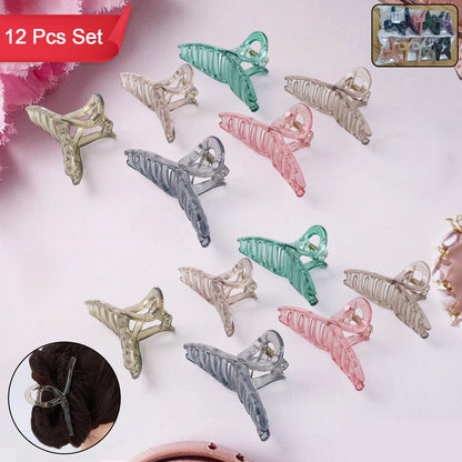 Hair Clutcher Clips (Mix Design Multicolor  12 Pc)