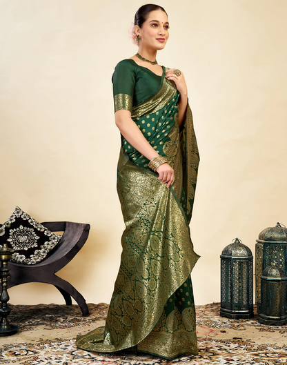 Elegant Banarasi Silk Blend Saree with Woven Design and Unstitched Blouse