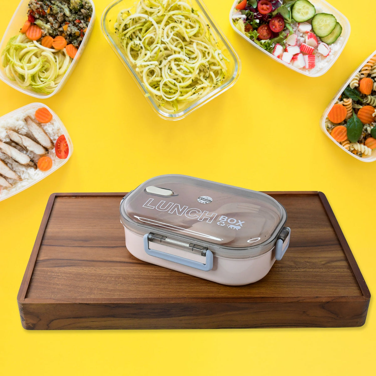 Home Chef Premium Leak-Proof Lunch Box with 3 Compartments and Spoon – BPA-Free Microwave Safe Tiffin Box with Transparent Locking Lid HP DD