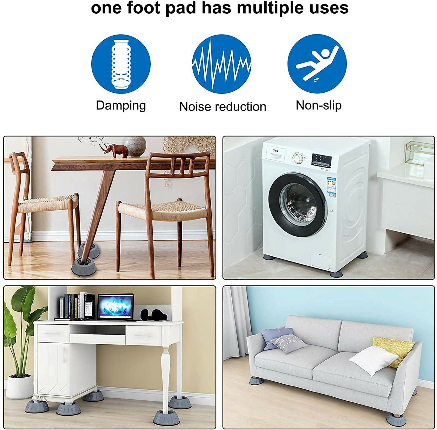 Anti-Vibration Pads for Washing Machine & Dryer Shock-Absorbing Noise-Reducing Stabilizer Feet