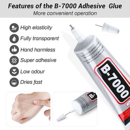 B7000 (50ML/1.68) fl.oz Multi-Purpose Glue - Strong Adhesive for Mobile Phones, Shoes, Jewelry, Clothes, Beads, Glass, Stones, Aari Work, Crafts, DIY Repairs - Bonds Fabric, Metal, Wood, and Plastic (Pack of 2)