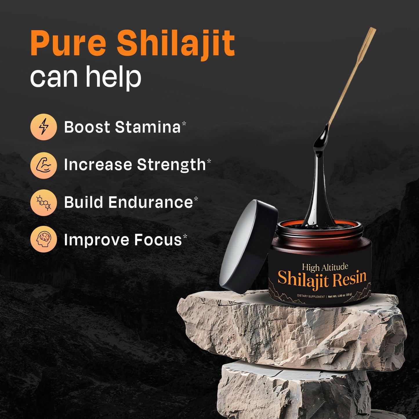 Auric Lab-Certified High-Altitude Shilajit Resin 30g | 75% Fulvic Acid + Humic Acid | 80+ Trace Minerals with Real Brass Spoon Included Zenith Drinks