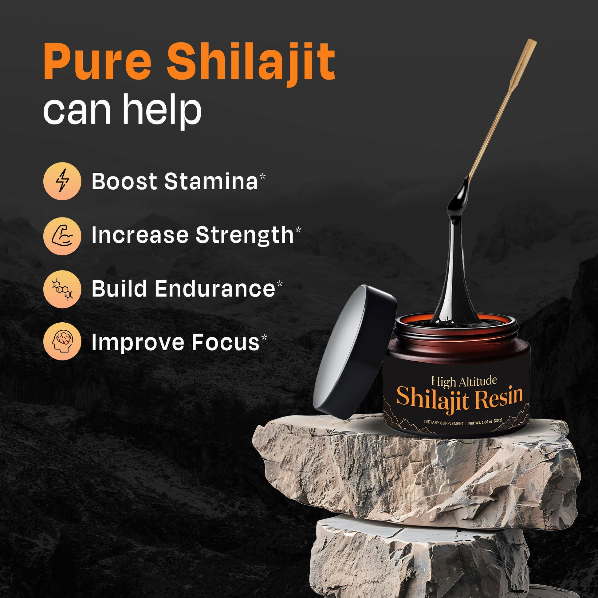 Auric Lab-Certified High-Altitude Shilajit Resin 30g | 75% Fulvic Acid + Humic Acid | 80+ Trace Minerals with Real Brass Spoon Included Zenith Drinks