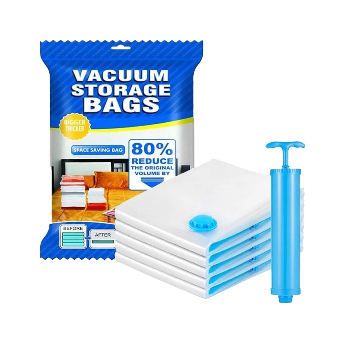 Vacuum Storage Bags Set with Hand Pump & Shirt Clips (5pc) HP DD