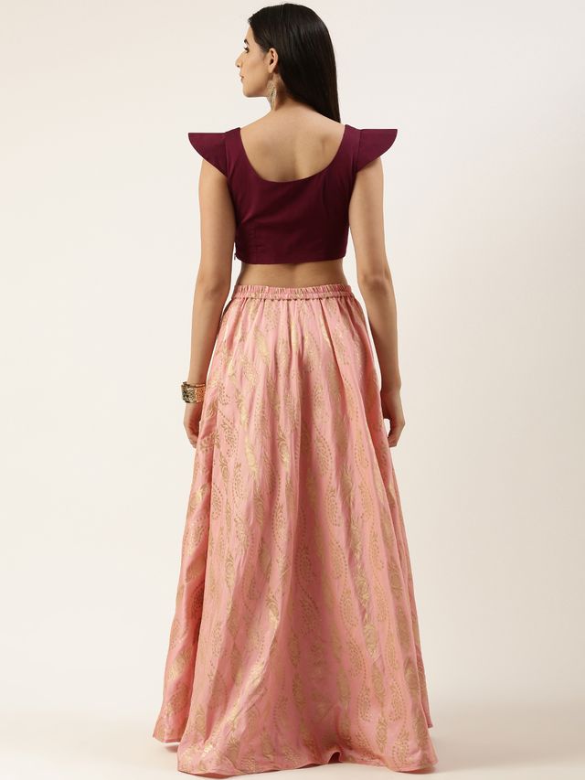 Bollywood Vogue Ready To Wear Pink Taffeta Jacquard Skirt and Blouse