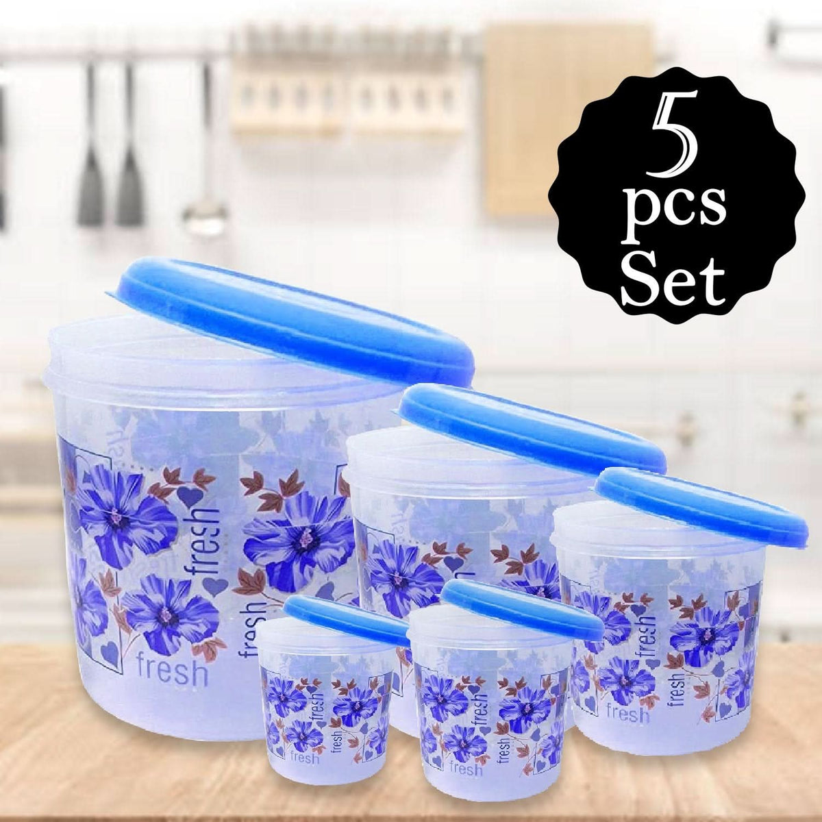 Plastic Transparent Container - Set of 5(3000ml ,2000ml ,1000ml, 750ml ,500ml) HP DD