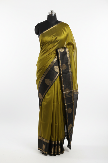 AXONIT Premium Golden Cotton Saree with Lightweight Fabric, Elegant Zari Border, and Traditional Finish Axonit