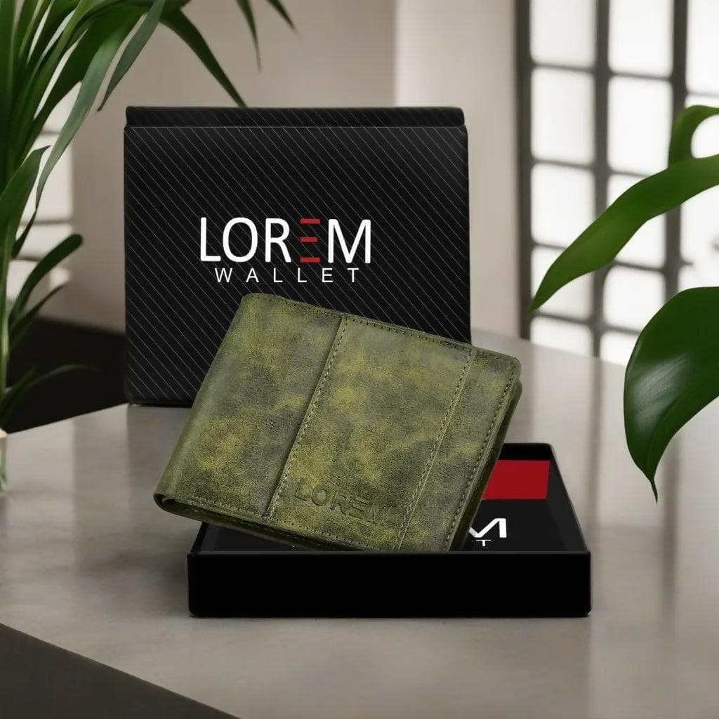 Lorem Green Out Side Card Slot Bi-Fold Faux Leather 5 ATM Slots Wallet For Men - HalfPe