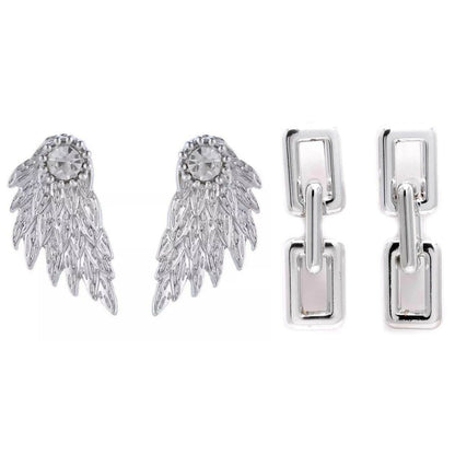 Heavenly Elegance: Angel Wing and Chain Link Earrings Set Set of 2