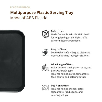 FP Plastic Serving Tray, Multiuse for Kitchen, Cold Drink, Food, use in Home, Restaurant and Hotel, Rectangle Shape, Black, 25.4 x 35.4 cm, Dishwasher Safe (Pack of 3)