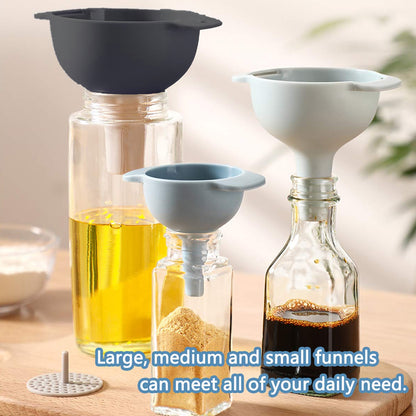 3 In 1 Kitchen Funnel Set Of 3 Funnel For Filling Bottle Small Canning Funnel With Handle Food Grade Plastic Funnel With Detachable Strainer Filter For Liquid Dry Ingredients And Powder
