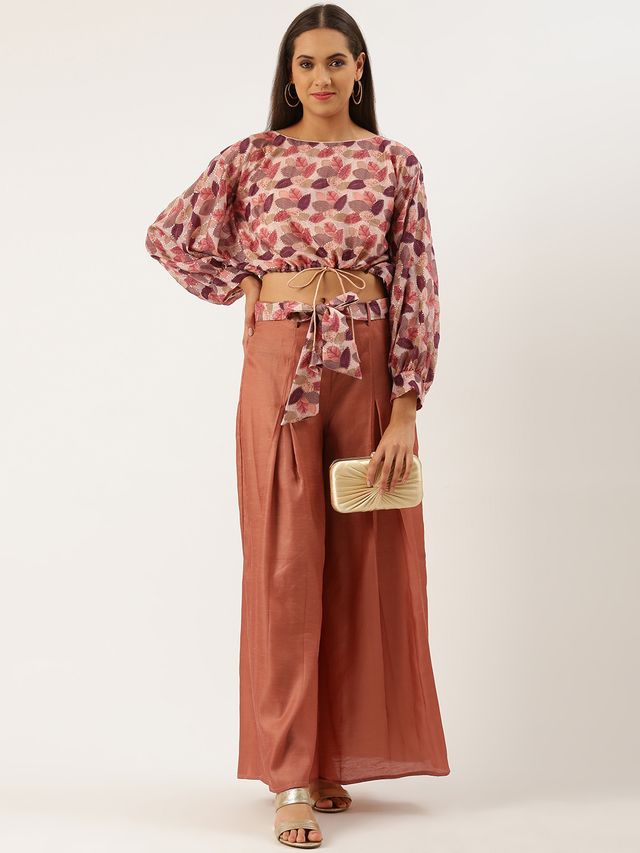 Bollywood Vogue Ready To Wear Multicolored Chinon Crop Top N Palazzo