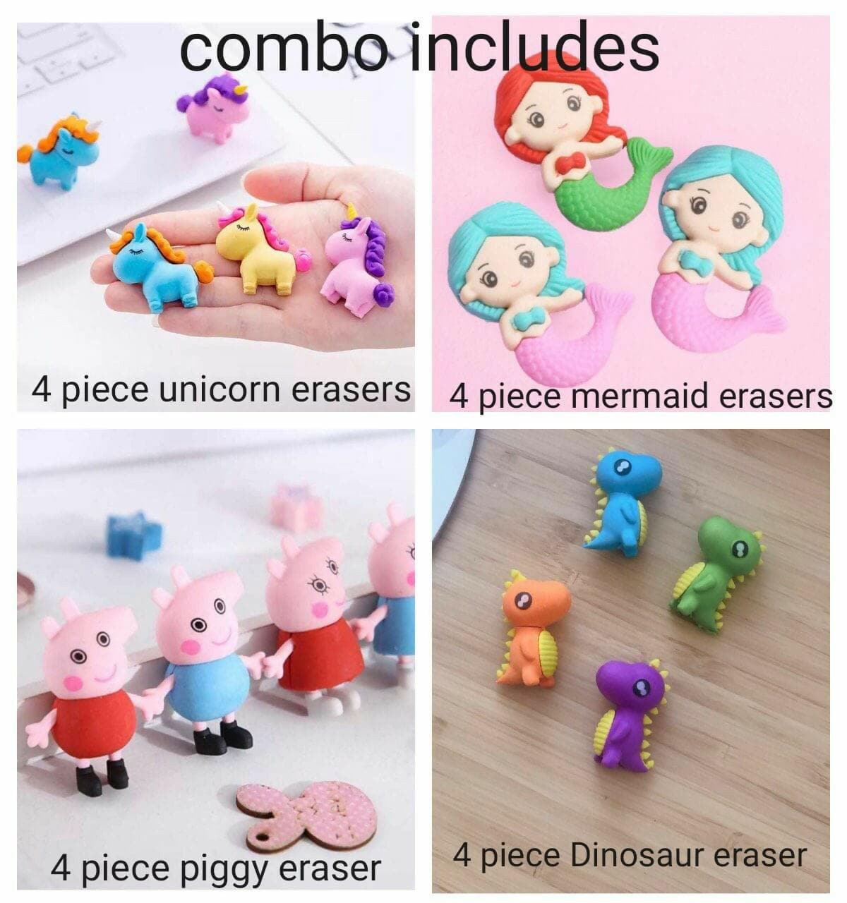 Le Delite Stylish Cute Fancy Latest Set of of 16 Pieces erasers for Kids School - HalfPe