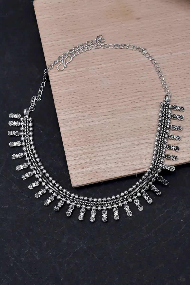 Oxidized Silver Plated Necklace for Women - Silver,18 Inch SUPER