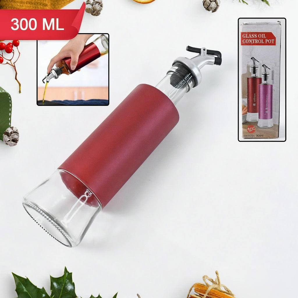 Glass Oil Dispenser With Plastic Covering Oil And Vinegar Bottle (300 Ml)