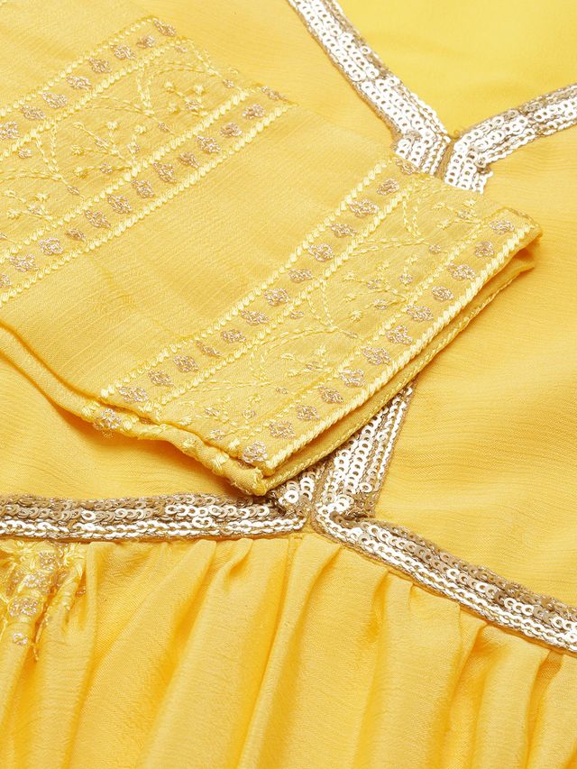 Bollywood Vogue Ready To Wear Yellow Chinnon Embroidered Kurta Set